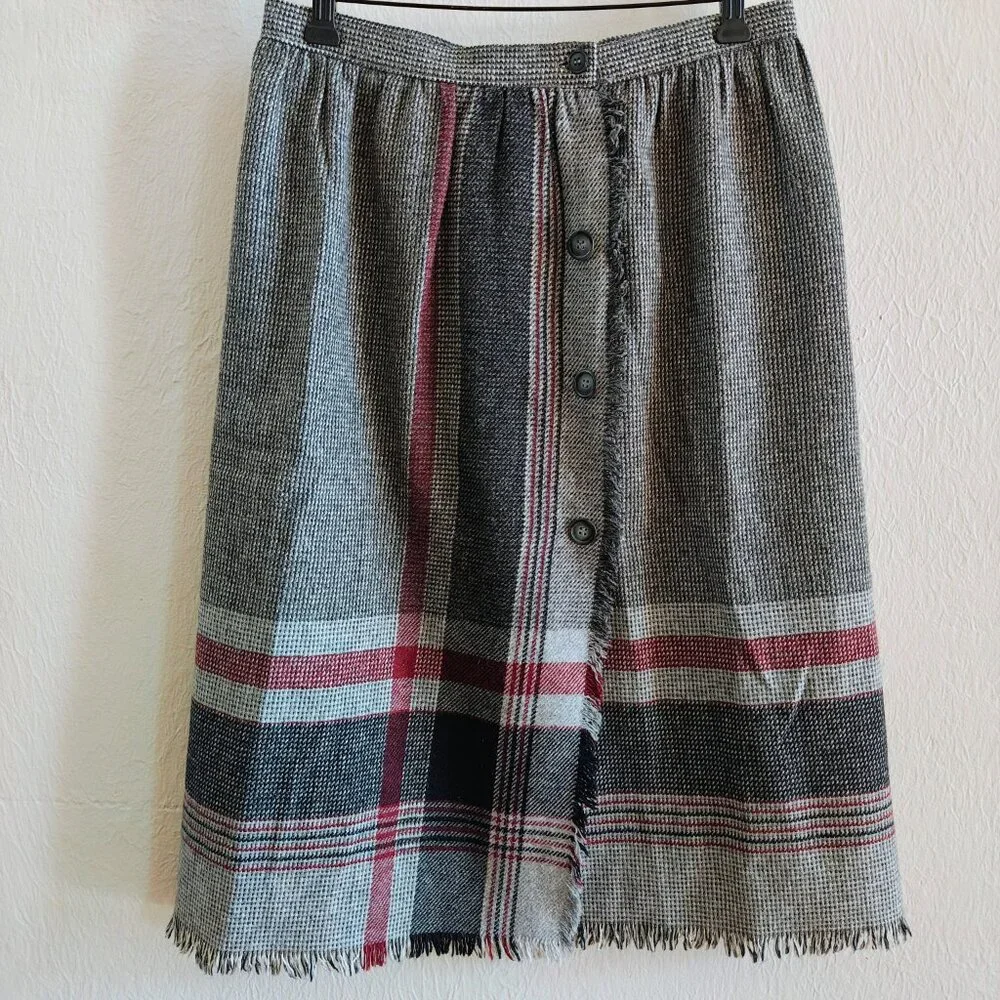 Vintage Plaid Fringed Skirt